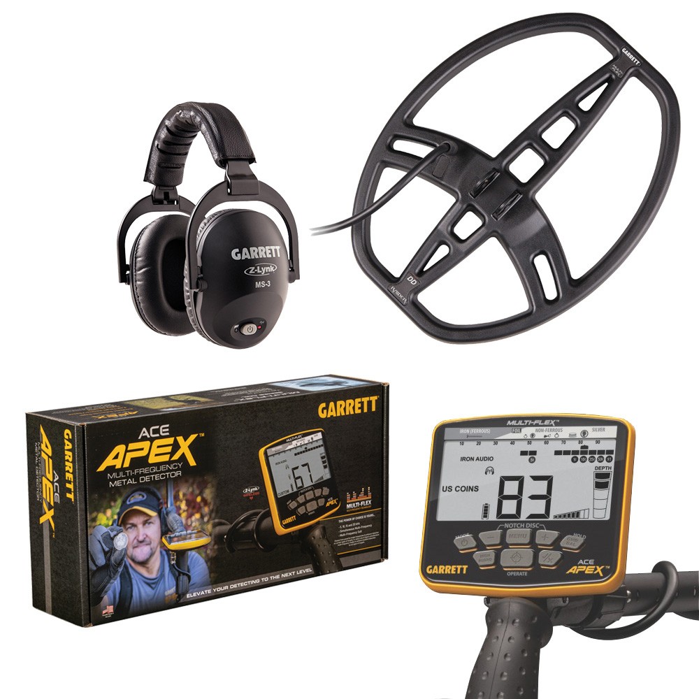 Garrett ACE Apex detector with 8.5” x 11” Multi-Flex DD Raider coil with Wireless Headphones Questions & Answers